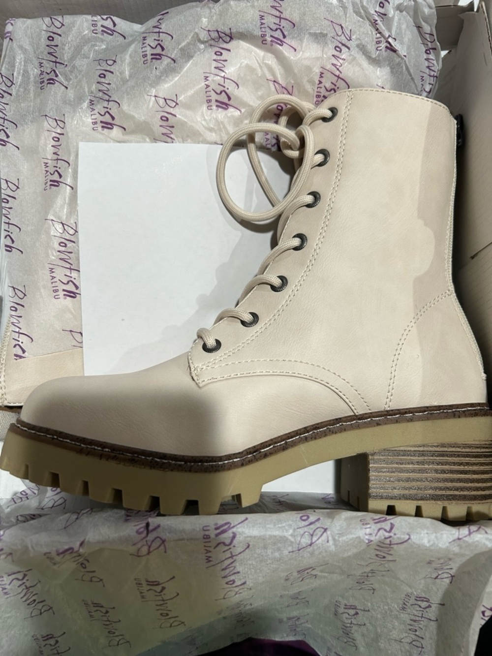 Blowfish Malibu Women’s Beige Lace-Up Combat Boot